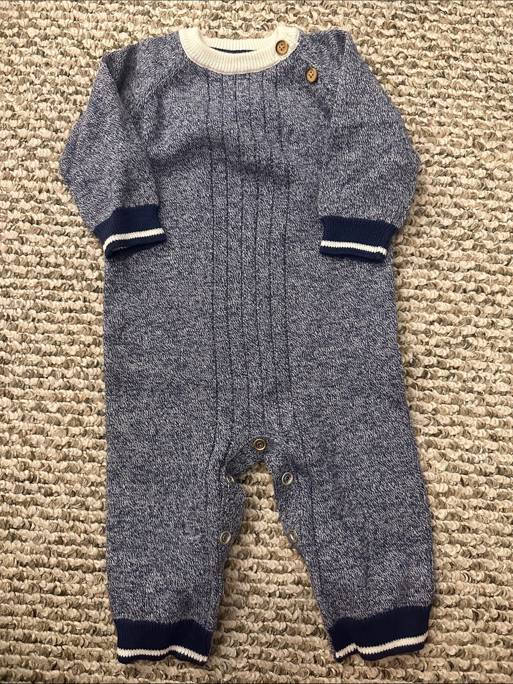 Cat & Jack Blue Knit Baby One-Piece Romper with Contrast Trim